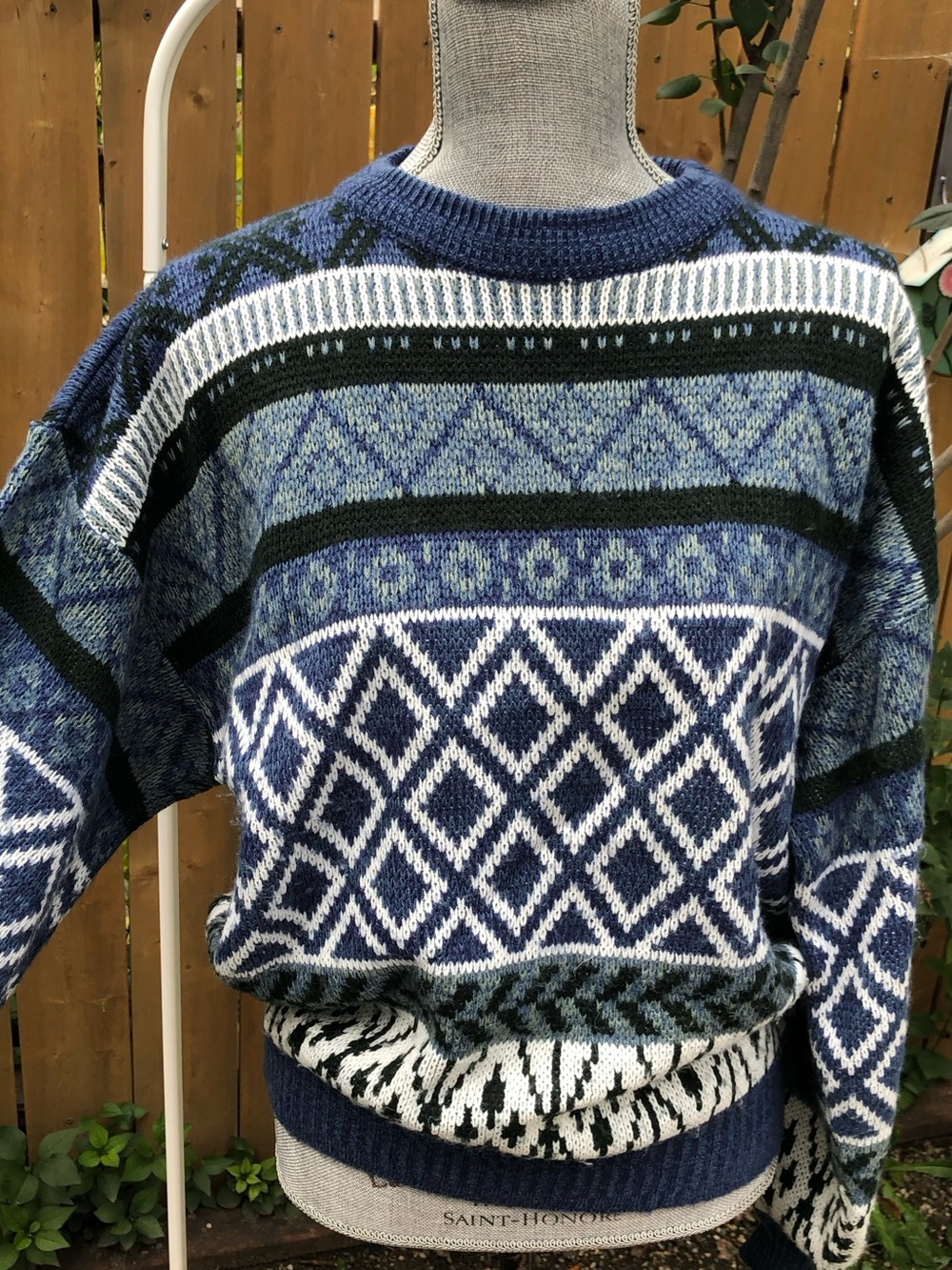 Vintage 90s Navigator Knit Abstract Pattern Crewneck Sweater Preppy Nautical
